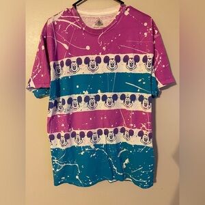 Vintage 80s Disney Mickey All Over Faces Graphic T Shirt LG USA Purple/Teal